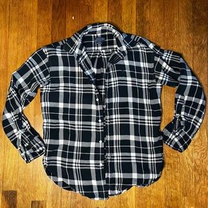 Polo Ralph Lauren Boyfriend Fit Black and White Plaid Shirt Womens size 0